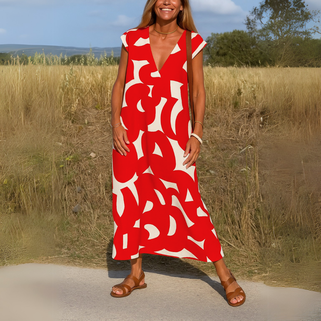 Laura | Robe maxi avec impression artistique