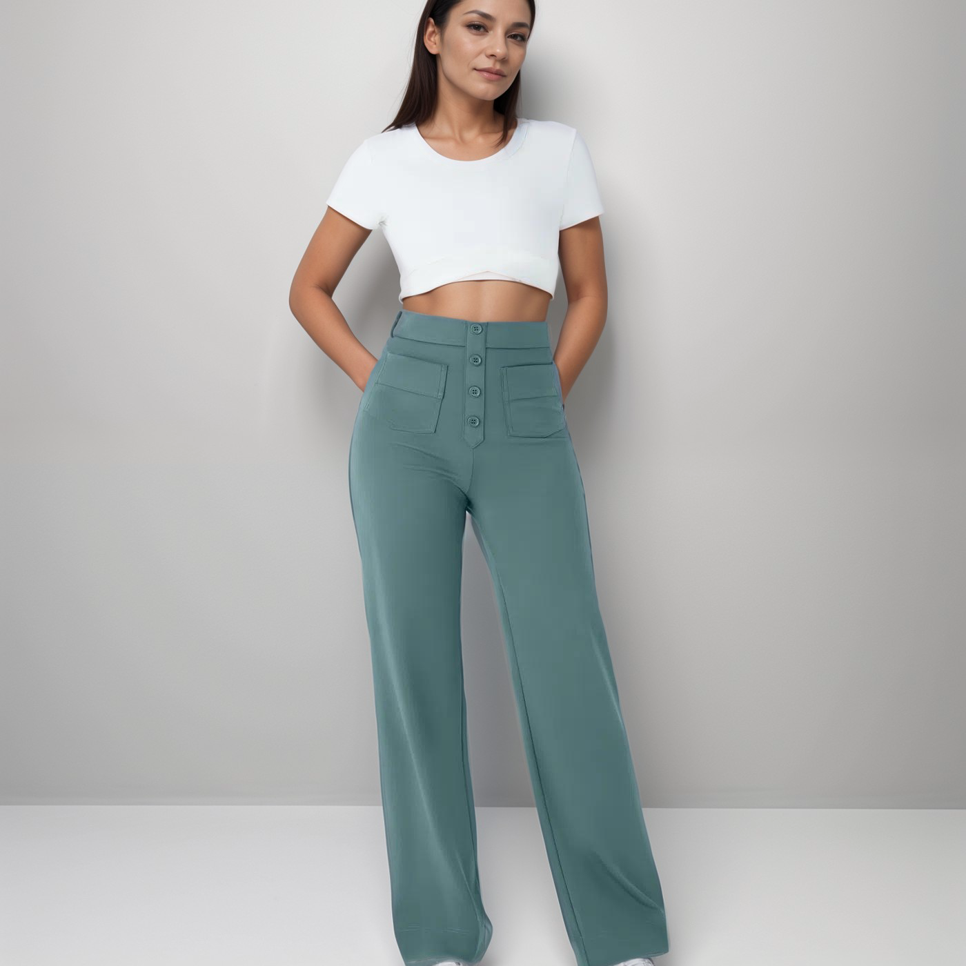 Pantalon Droit Taille Haute Confort Coupe Moderne