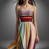 Robe Longue Femme Bustier à Rayures Multicolores