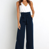 Pantalon Fluide Taille Haute Ceinture Nouée Élégant