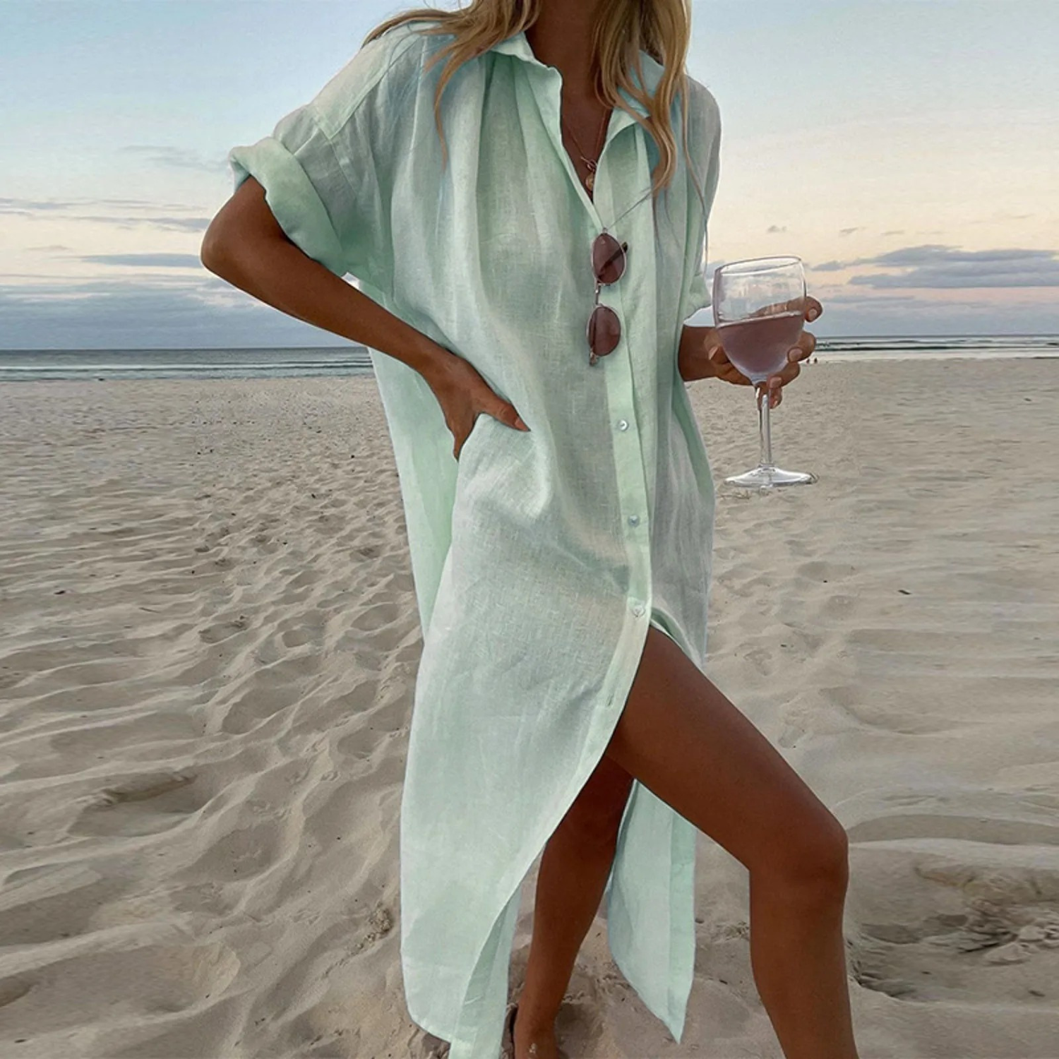Robe Chemise Femme Plage – Robe Longue Décontractée