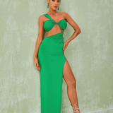 Robe Longue Découpes Asymétriques à Fente Élégante