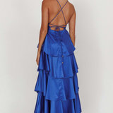 Robe Longue Volants Superposés Dos Nu Élégante
