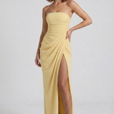 Robe Longue Bustier Drapée à Fente Élégante