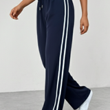 Pantalon femme large à bande latérale contrastée