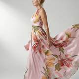 Robe Longue Fleurie Col Halter Élégance Aérienne
