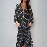 Robe Longue Femme Imprimée à Col V Boutonnée