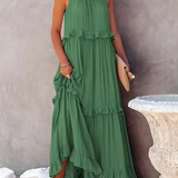 Robe Longue Femme Sans Manches à Volants