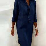 Robe Printemps En Coton Bleue Marine Femme