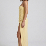 Robe Longue Bustier Drapée à Fente Élégante