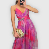 Robe Longue Femme Plissée à Une Bretelle Imprimée