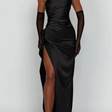 Robe longue asymétrique femme à fente latérale