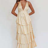 Robe Longue Volants Superposés Dos Nu Élégante
