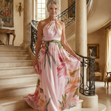 Robe Longue Fleurie Col Halter Élégance Aérienne