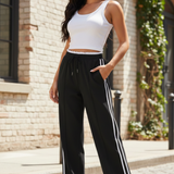 Pantalon femme large à bande latérale contrastée
