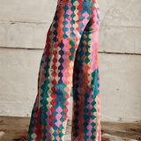 Pantalon Large Imprimé à Motifs Géométriques