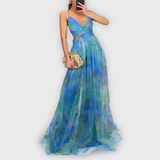 Robe Longue Femme Plissée à Une Bretelle Imprimée