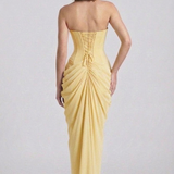 Robe Longue Bustier Drapée à Fente Élégante