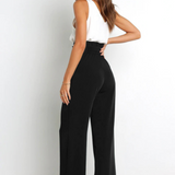 Pantalon Fluide Taille Haute Ceinture Nouée Élégant