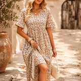 Robe Femme Midi Fleurie – Robe Bohème Décontractée