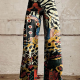 Pantalon Large à Imprimé Graphique et Floral