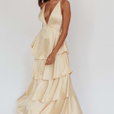 Robe Longue Volants Superposés Dos Nu Élégante