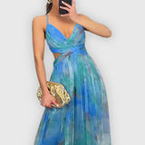 Robe Longue Femme Plissée à Une Bretelle Imprimée
