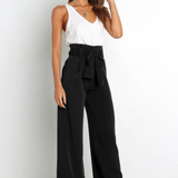 Pantalon Fluide Taille Haute Ceinture Nouée Élégant