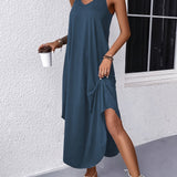 Robe Longue Décontractée Bretelles Larges Coupe Ample Été Chic