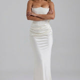 Robe Longue Bustier Drapée Élégance Satinée