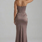 Robe Longue Bustier Drapée Élégance Satinée