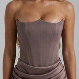 Robe Longue Bustier Drapée Élégance Satinée