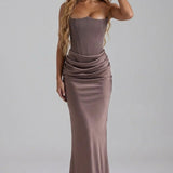 Robe Longue Bustier Drapée Élégance Satinée