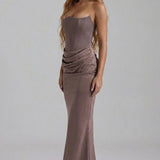 Robe Longue Bustier Drapée Élégance Satinée
