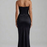 Robe Longue Bustier Drapée Élégance Satinée
