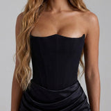 Robe Longue Bustier Drapée Élégance Satinée