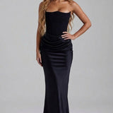 Robe Longue Bustier Drapée Élégance Satinée