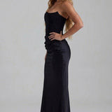 Robe Longue Bustier Drapée Élégance Satinée