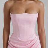 Robe Longue Bustier Drapée Élégance Satinée