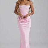 Robe Longue Bustier Drapée Élégance Satinée