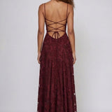 Robe Longue Dentelle Florale Dos Lacé Élégance