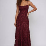 Robe Longue Dentelle Florale Dos Lacé Élégance
