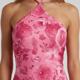 Robe Midi Fleurie Col Halter Élégance Romantique