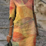 Robe Courte Imprimé Artistique Coupe Droite Élégance Moderne