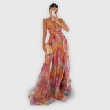 Robe Longue Femme Plissée à Une Bretelle Imprimée