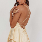 Robe Longue Volants Superposés Dos Nu Élégante