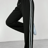 Pantalon femme large à bande latérale contrastée