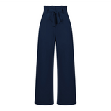 Pantalon Fluide Taille Haute Ceinture Nouée Élégant