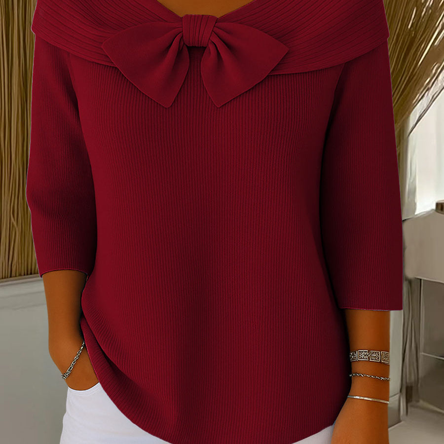 Pull femme côtelé col V à nœud
