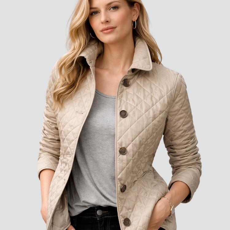 Veste matelassée femme à col pointu boutonnée